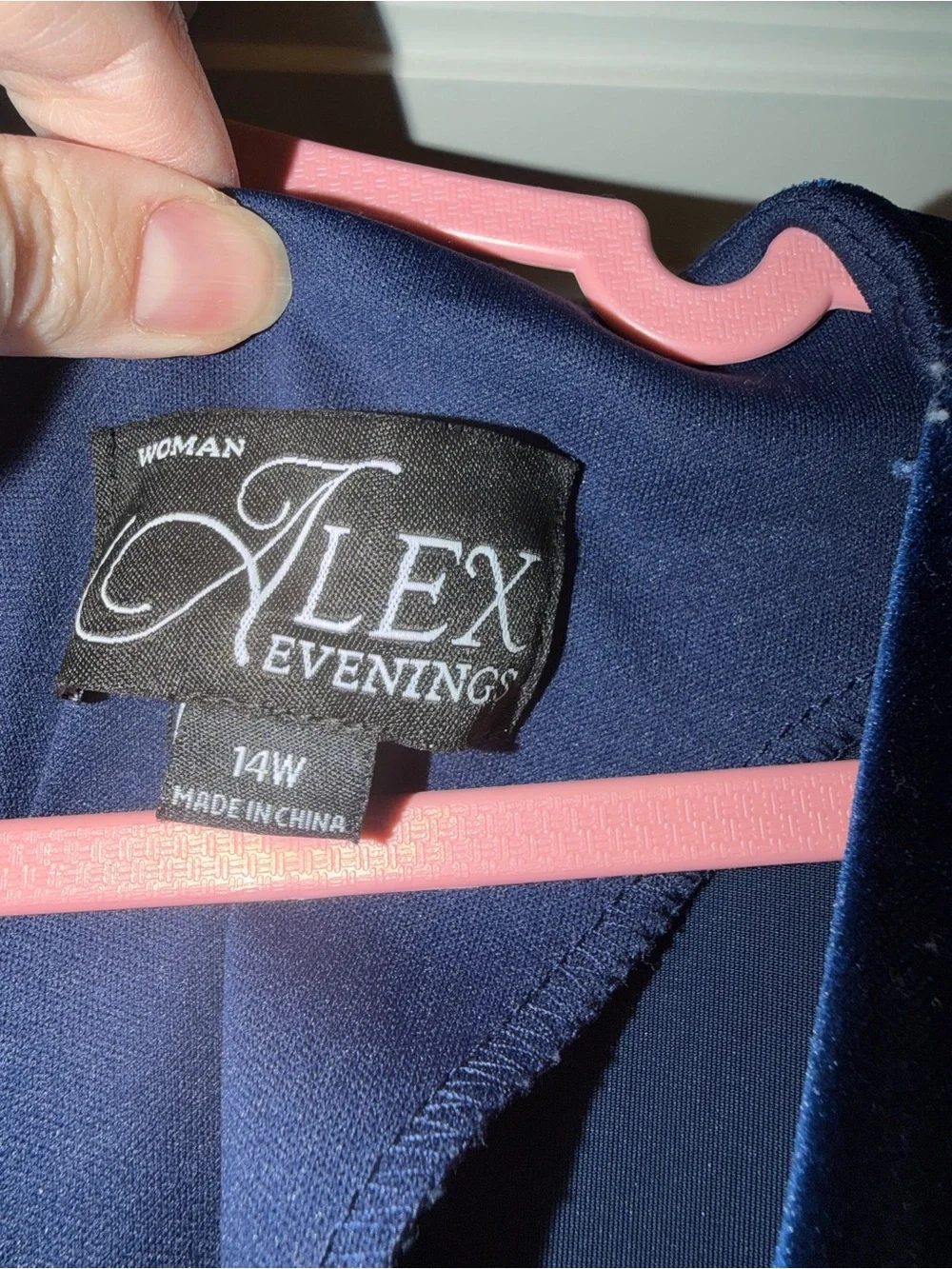 Alex Evenings Navy Velvet Draped Cocktail Dress with Jeweled Waist - Picture 2 of 4